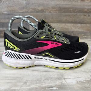 Brooks Adrenaline GTS 23 Womens Size 6.5 Black Pink White Running Sneakers Shoes